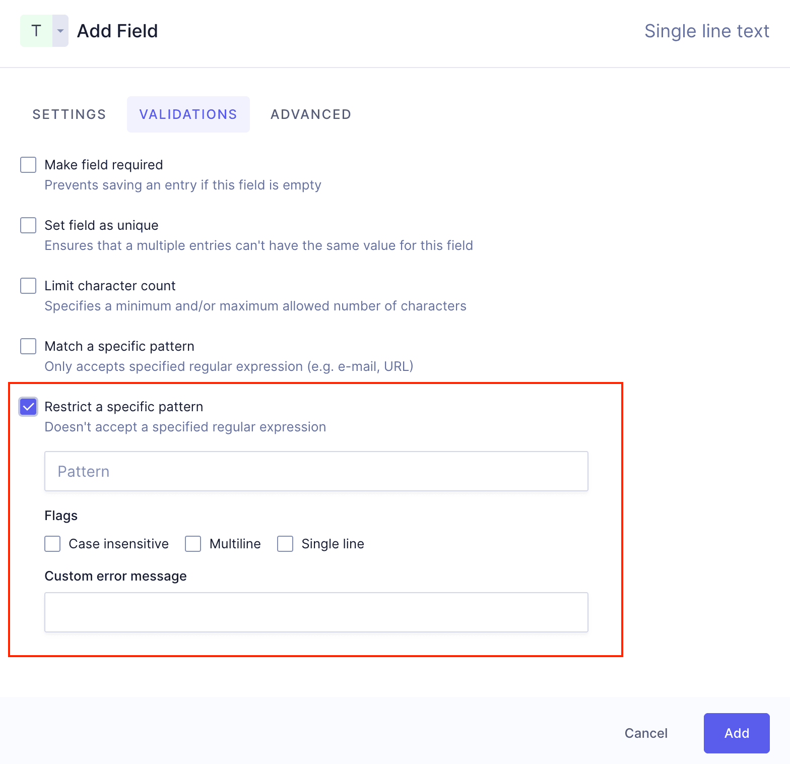 Restrict a specific pattern