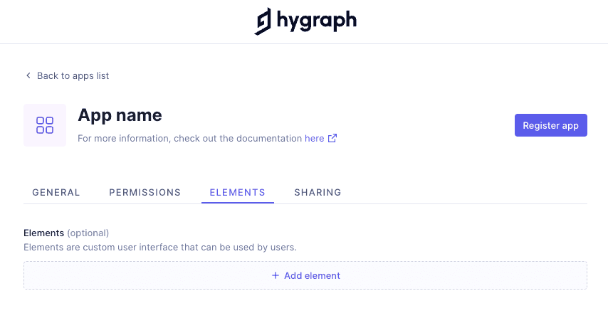 App registration - elements