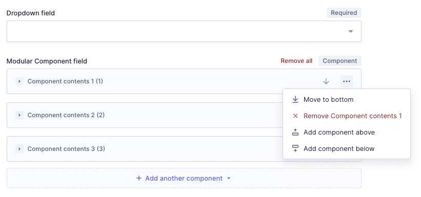 Modular components context menu