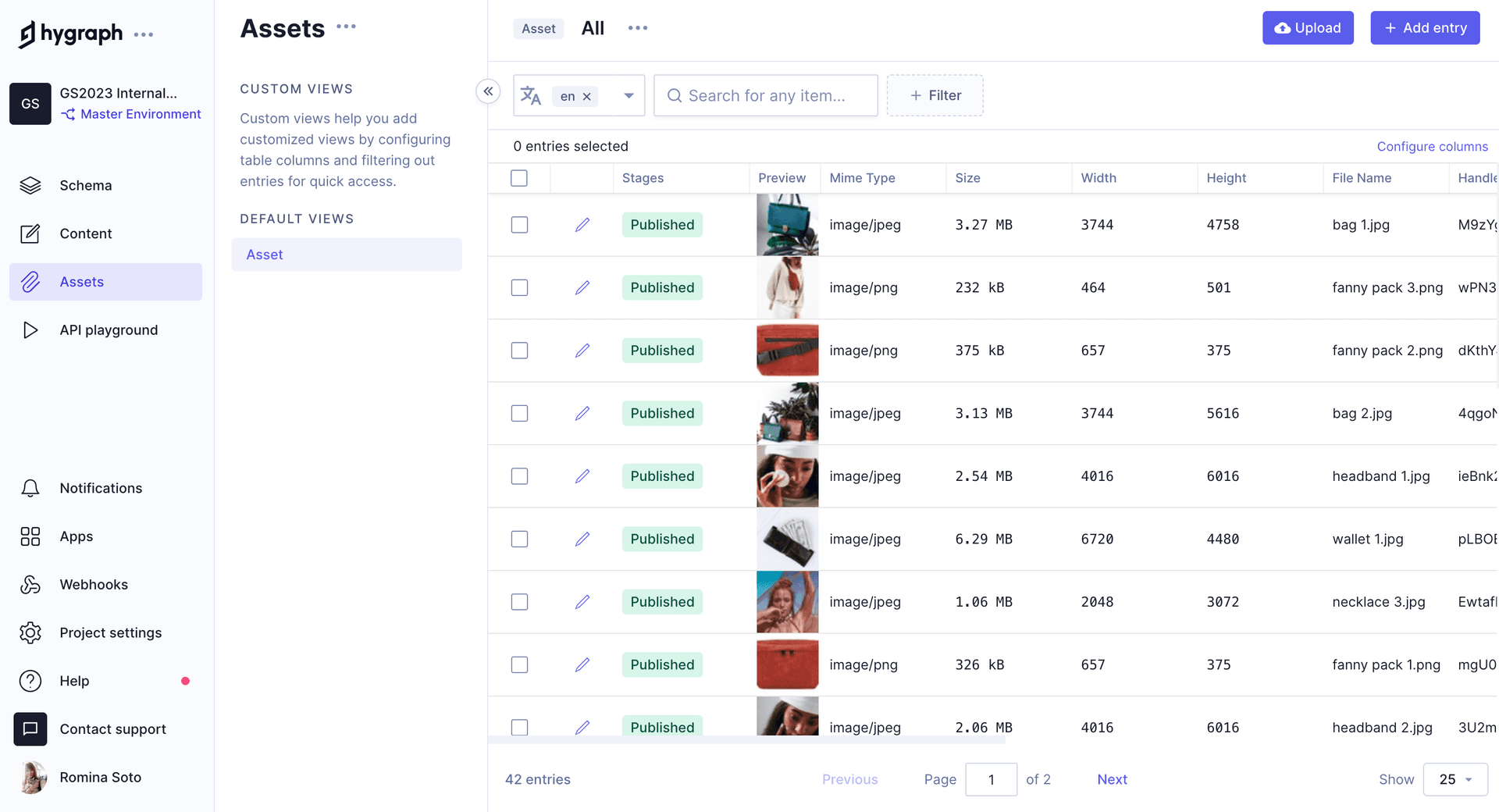 Assets table with images