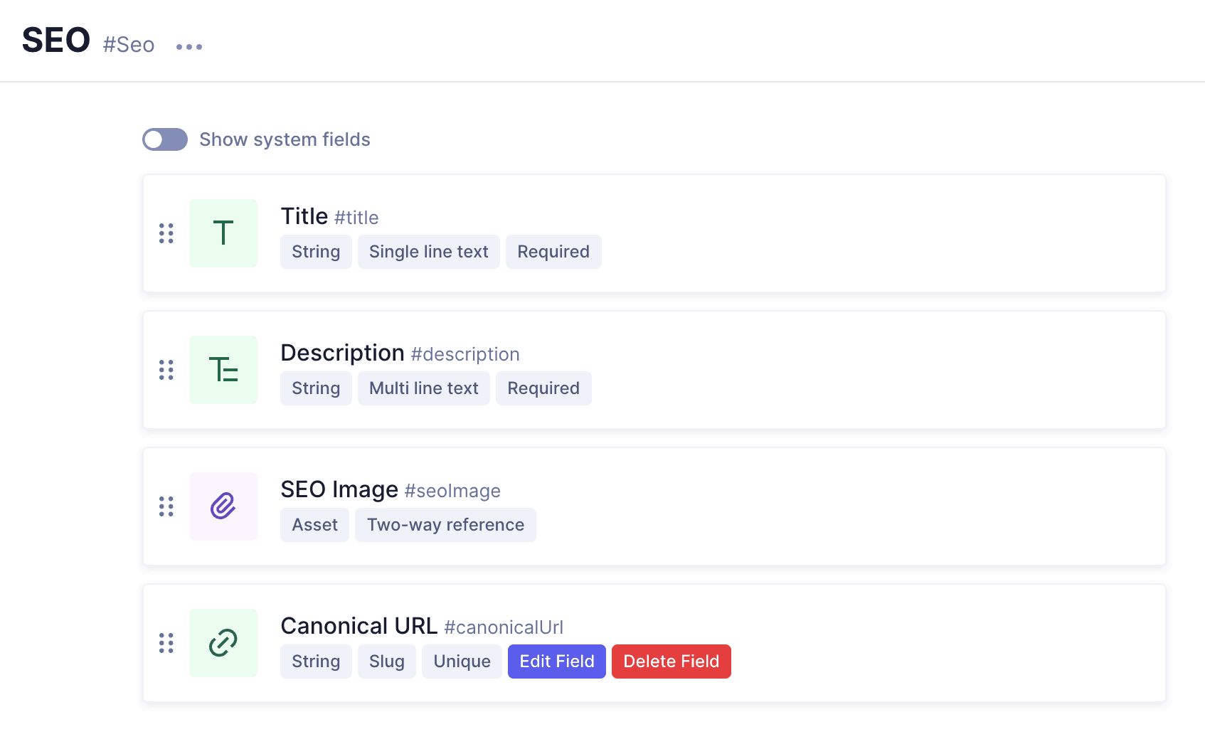 SEO component fields