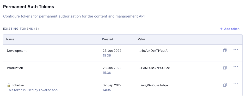 API Access - Permanent Auth Tokens