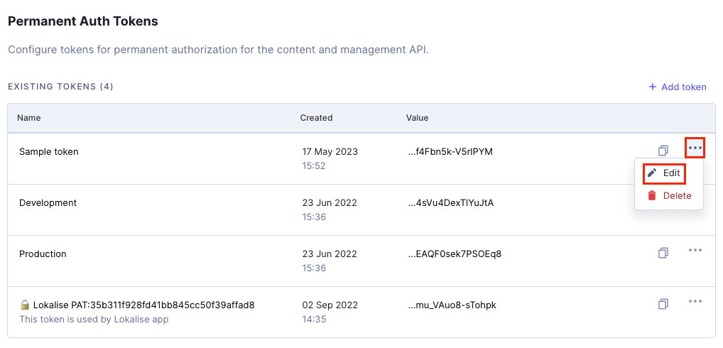 API Access - Edit token