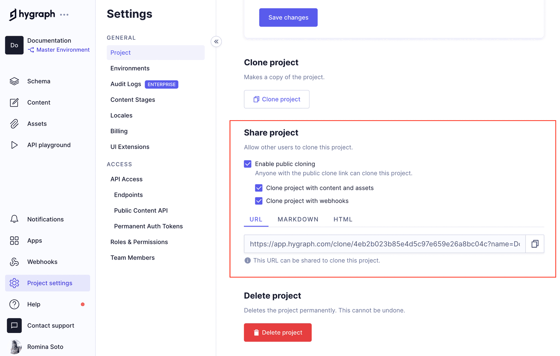 Project settings - Public cloning