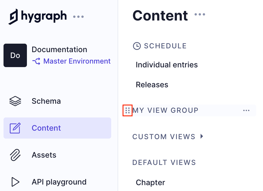 Reorder custom view groups