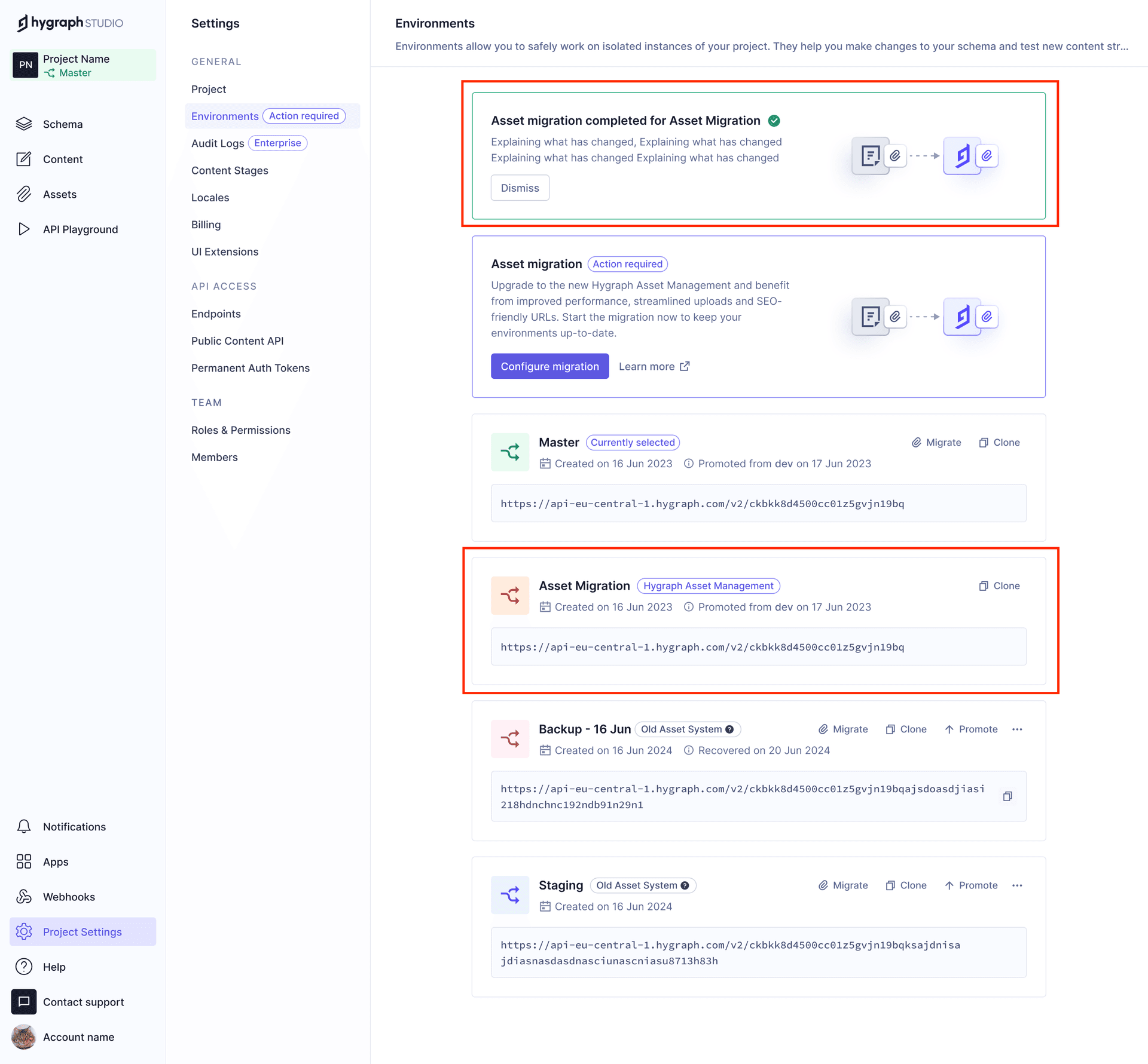 Asset migration environment