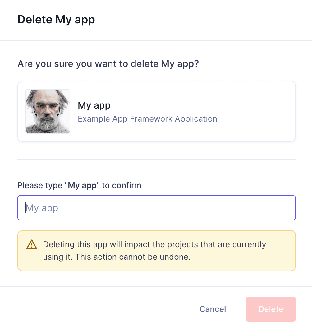 Delete app confirmation