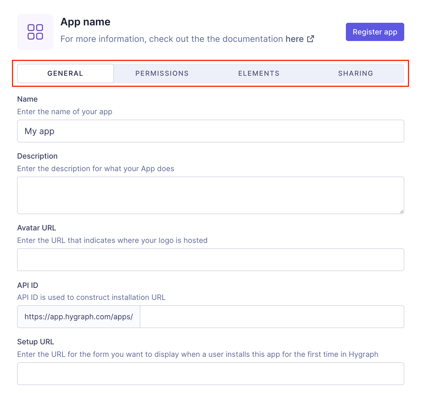 App registration form