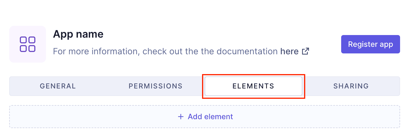 App registration - elements