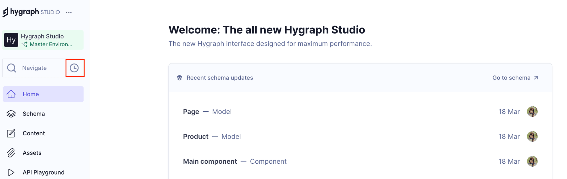 Hygraph - Recently viewed menu