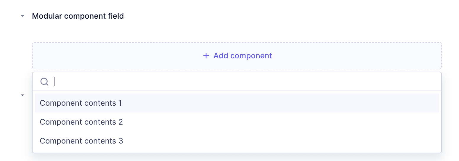 Modular component field displayed