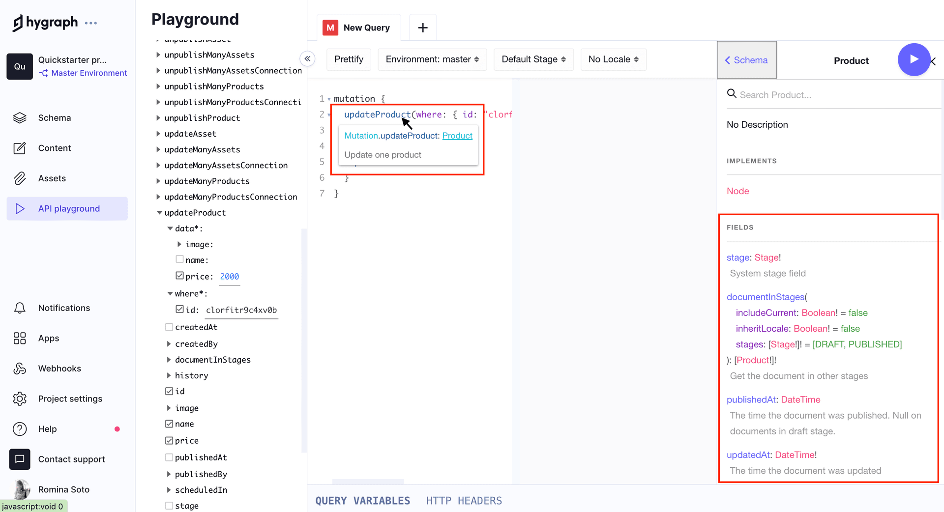 updateProduct mutation