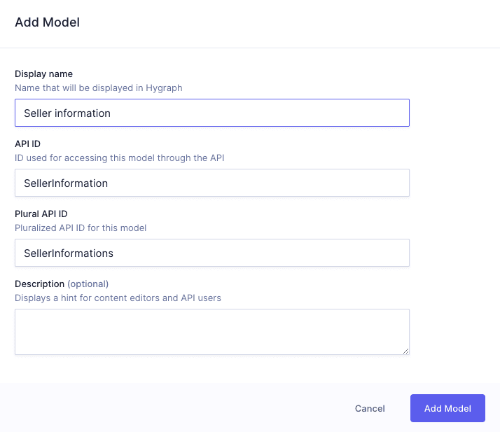 Seller information model details