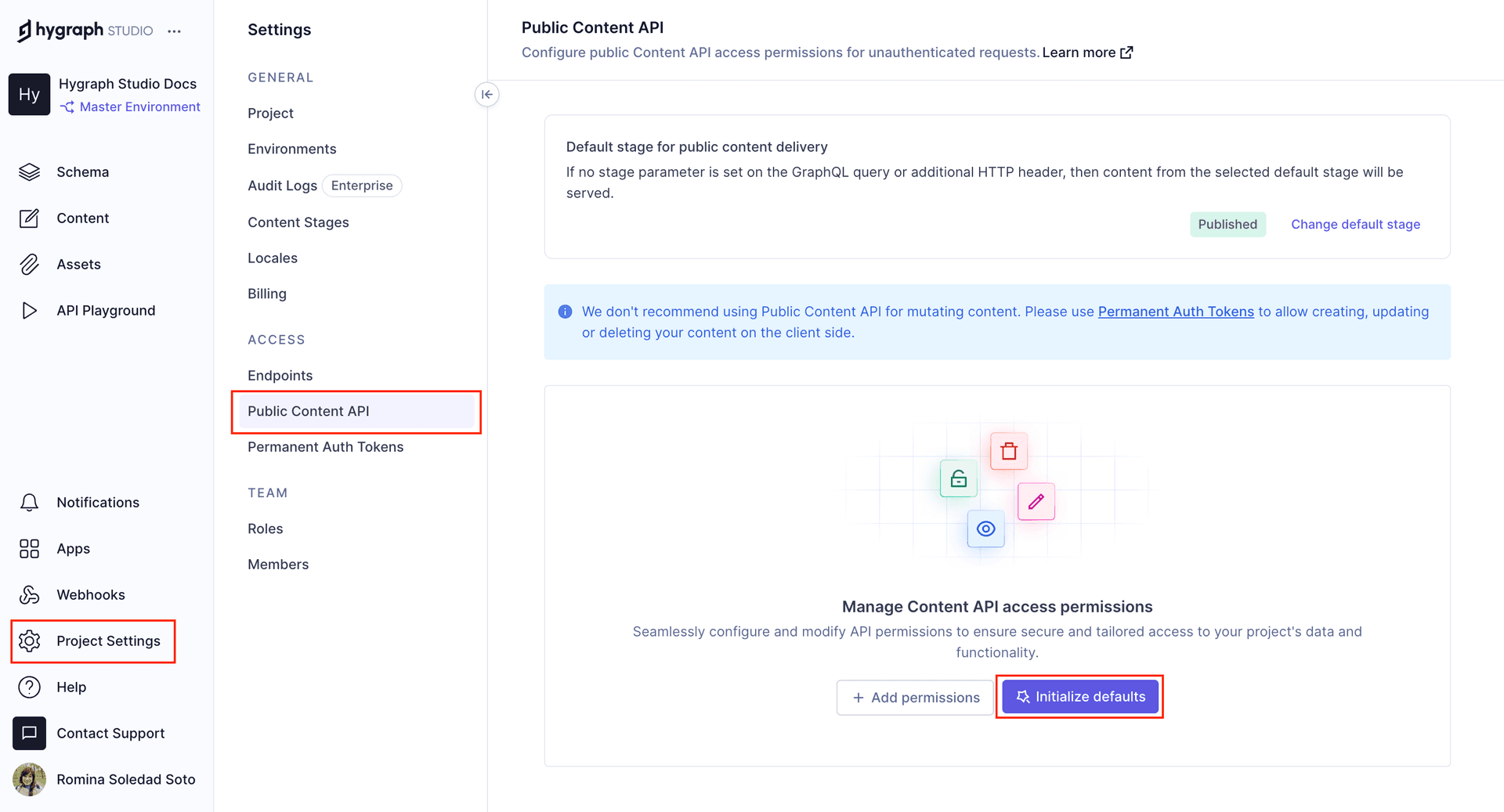 Content API permissions