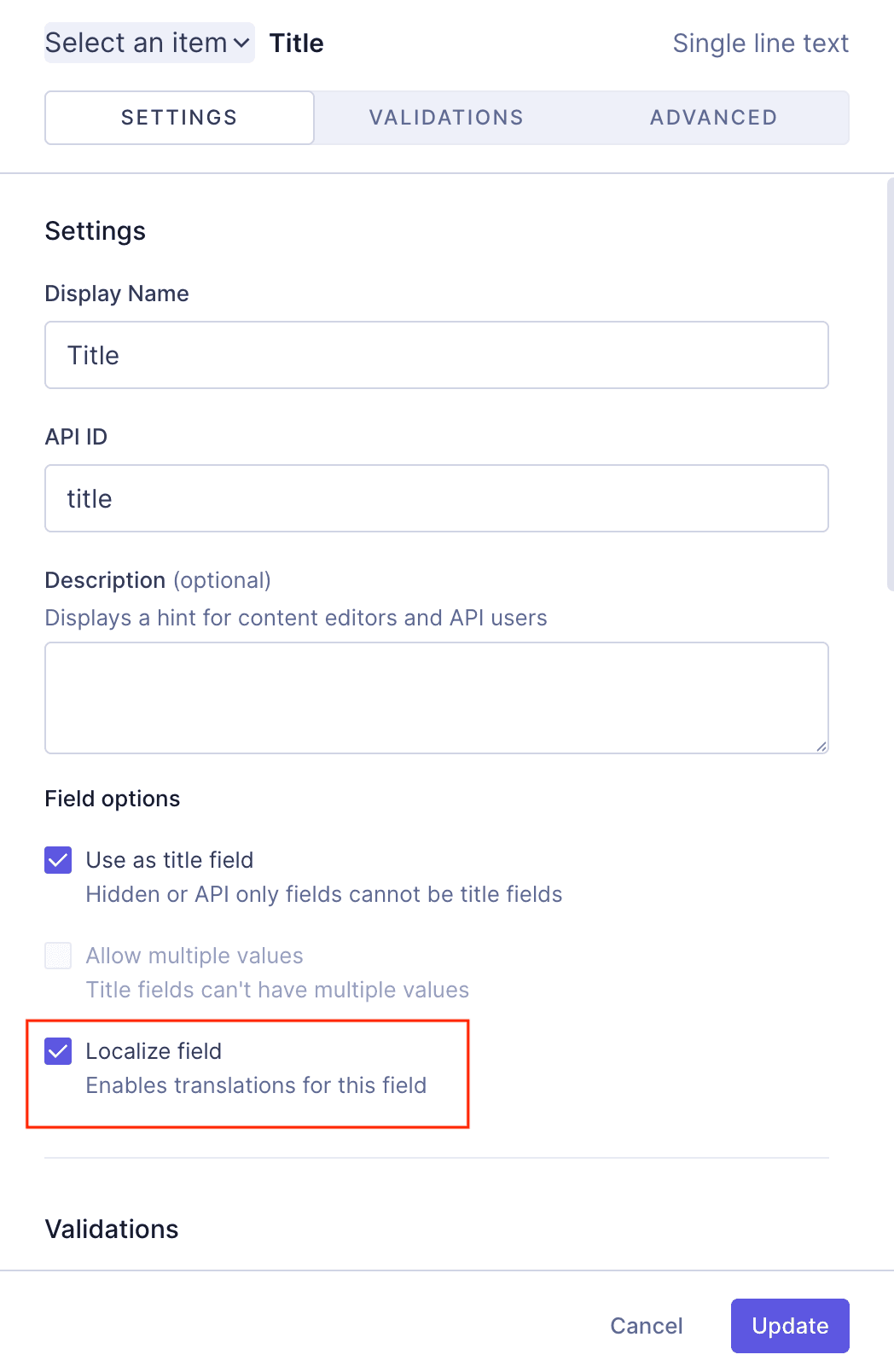 Localize field checkbox