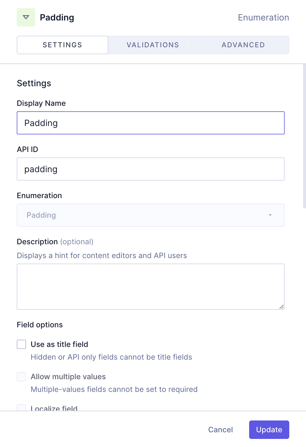 Card Type 1 component - Padding enumeration