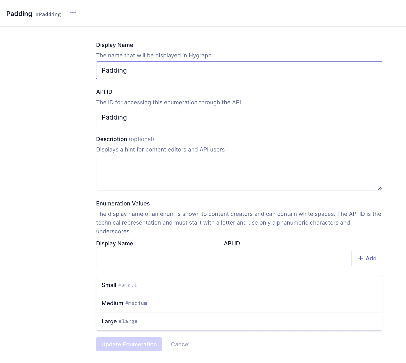 Padding enumeration values