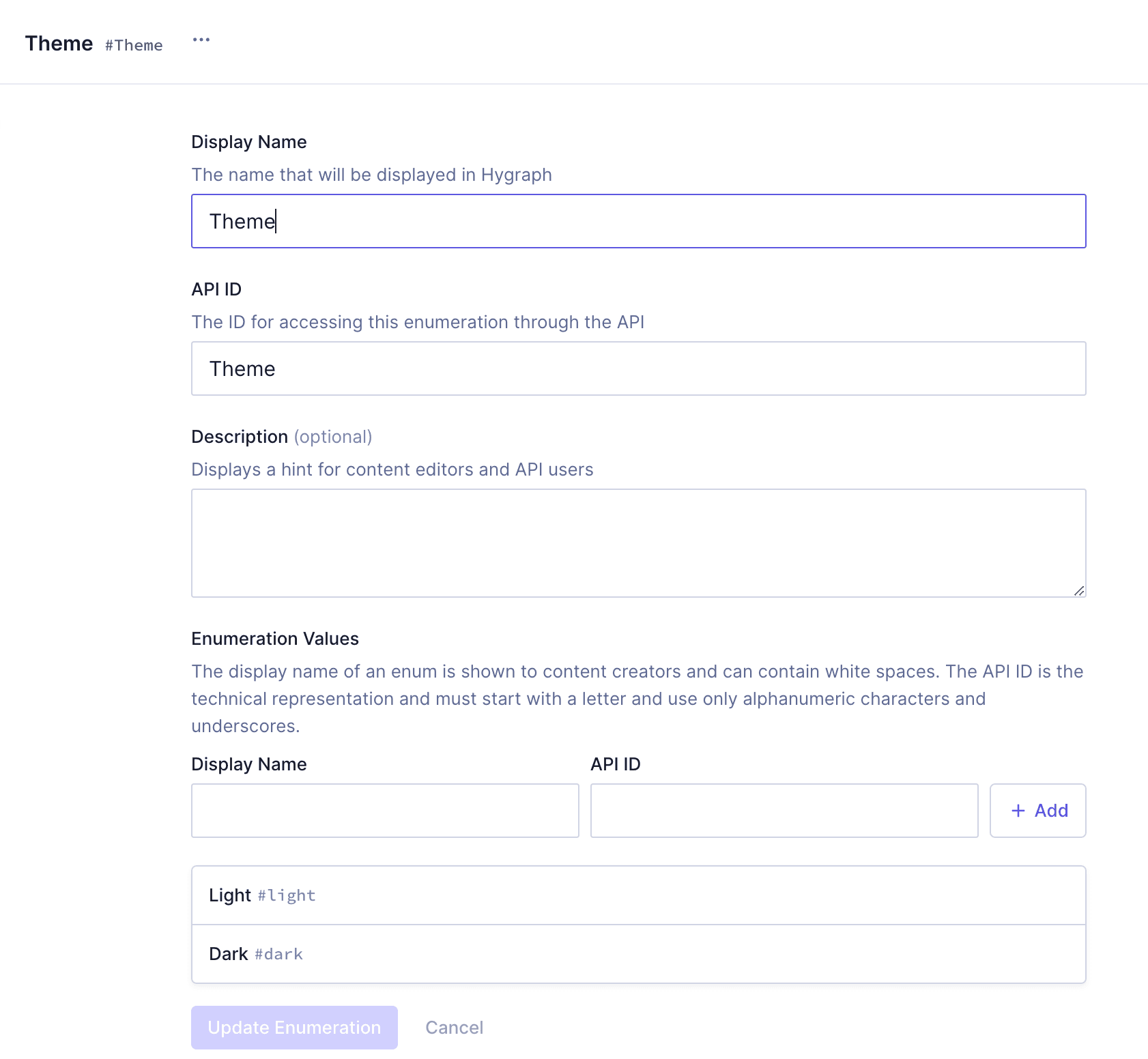 Theme enumeration values