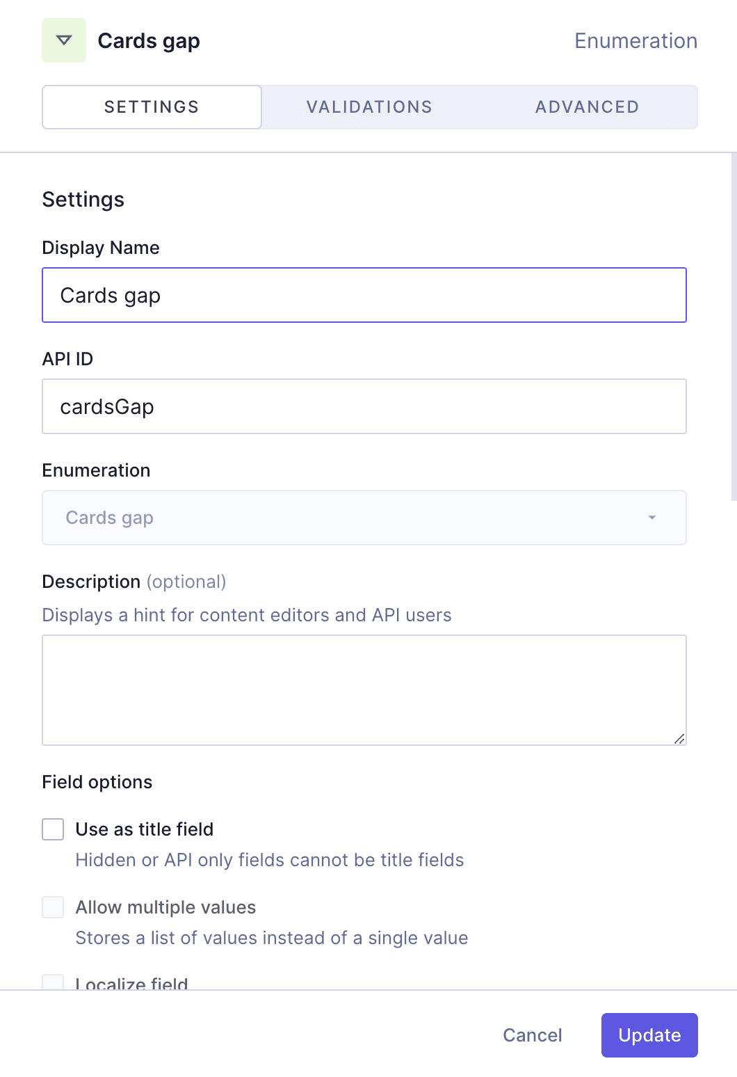 Card grid with references - Gap