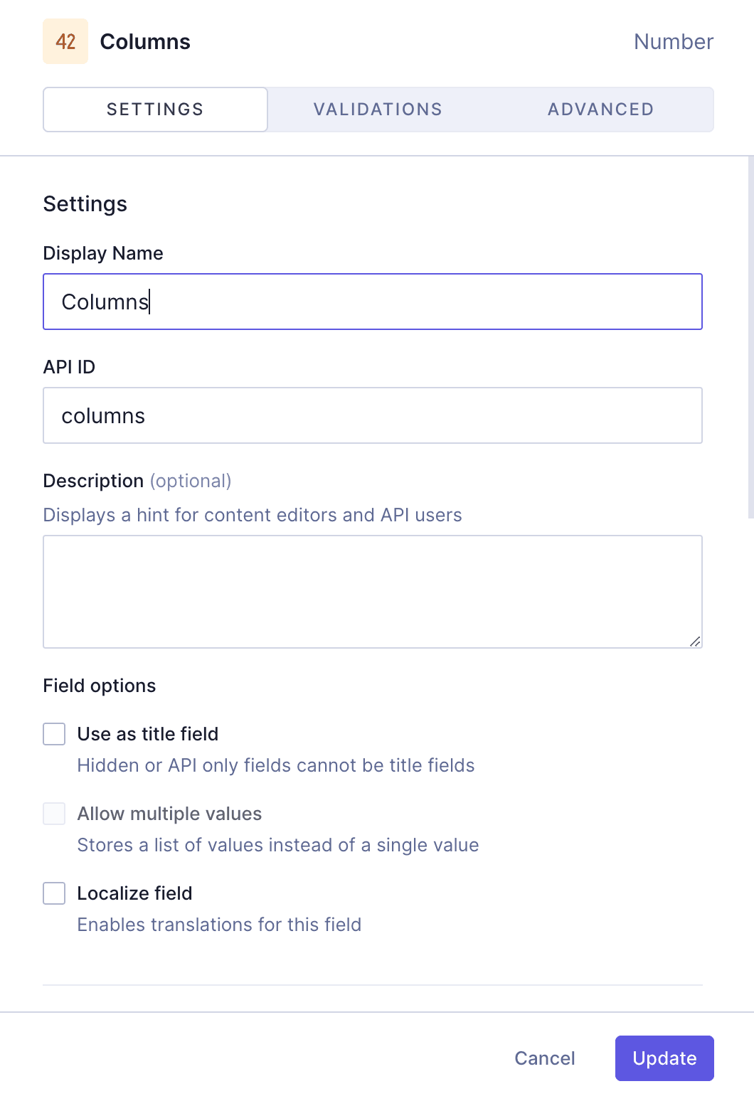 Card grid with references - Number of columns