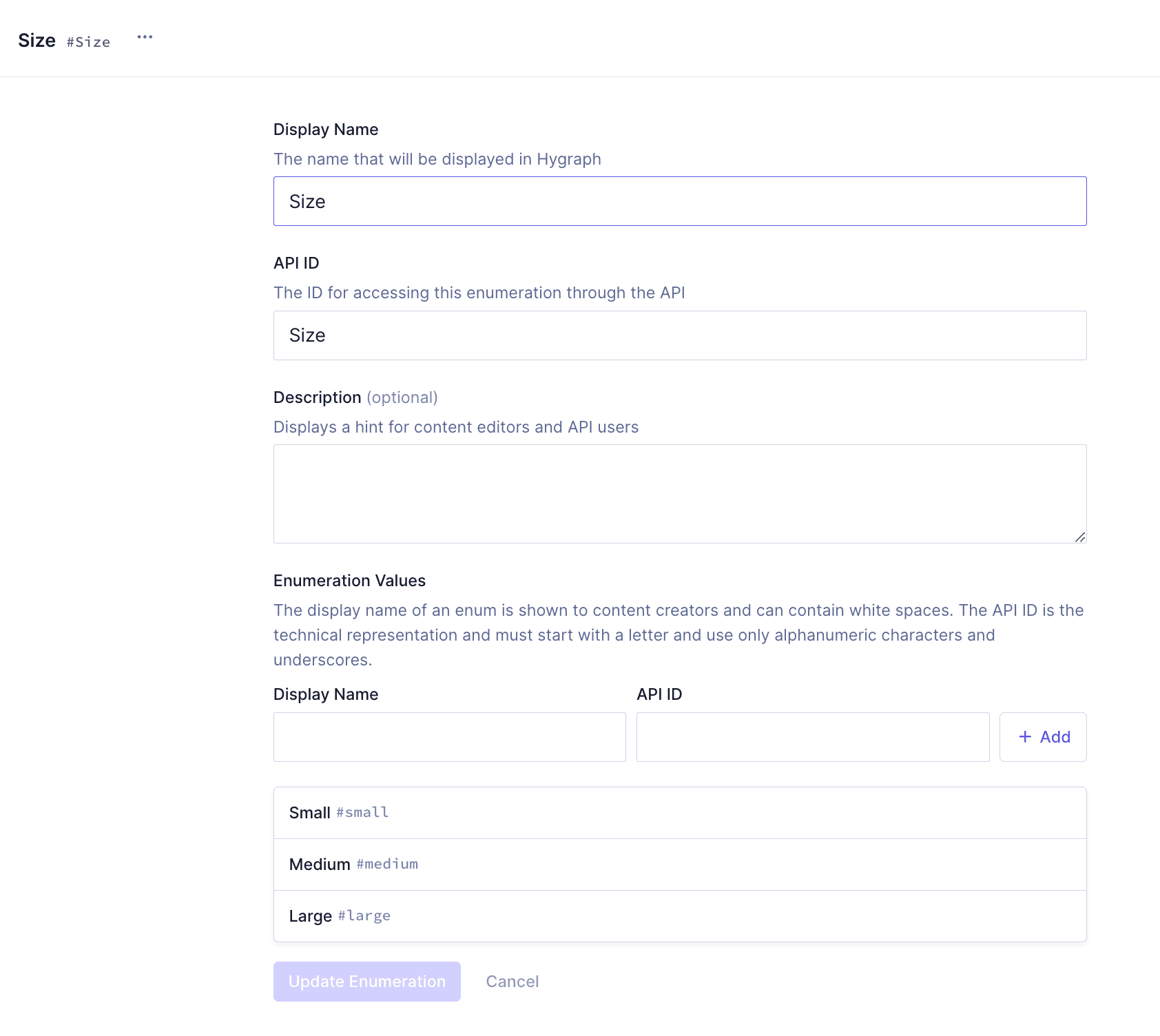 Styled CTA - Size enumeration values