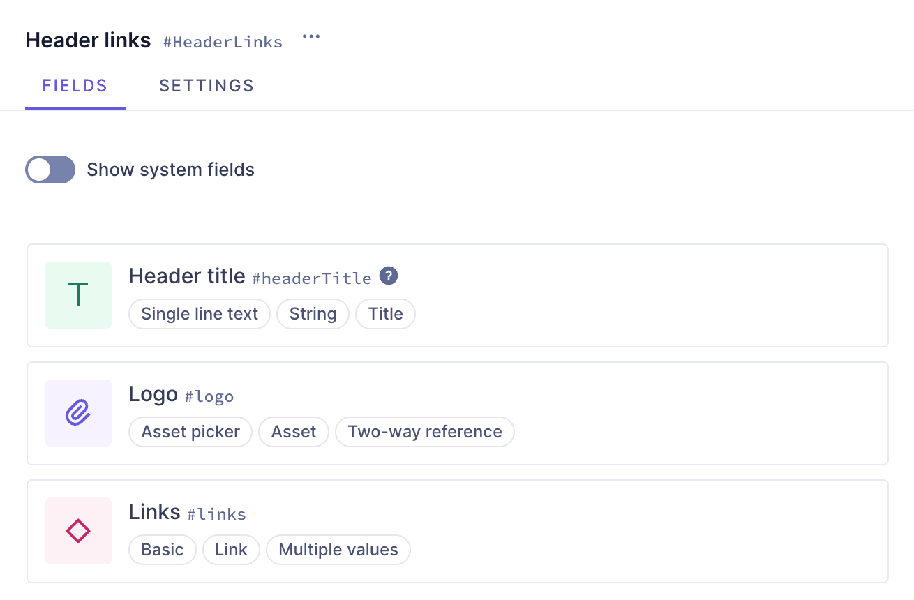 Header component with fields