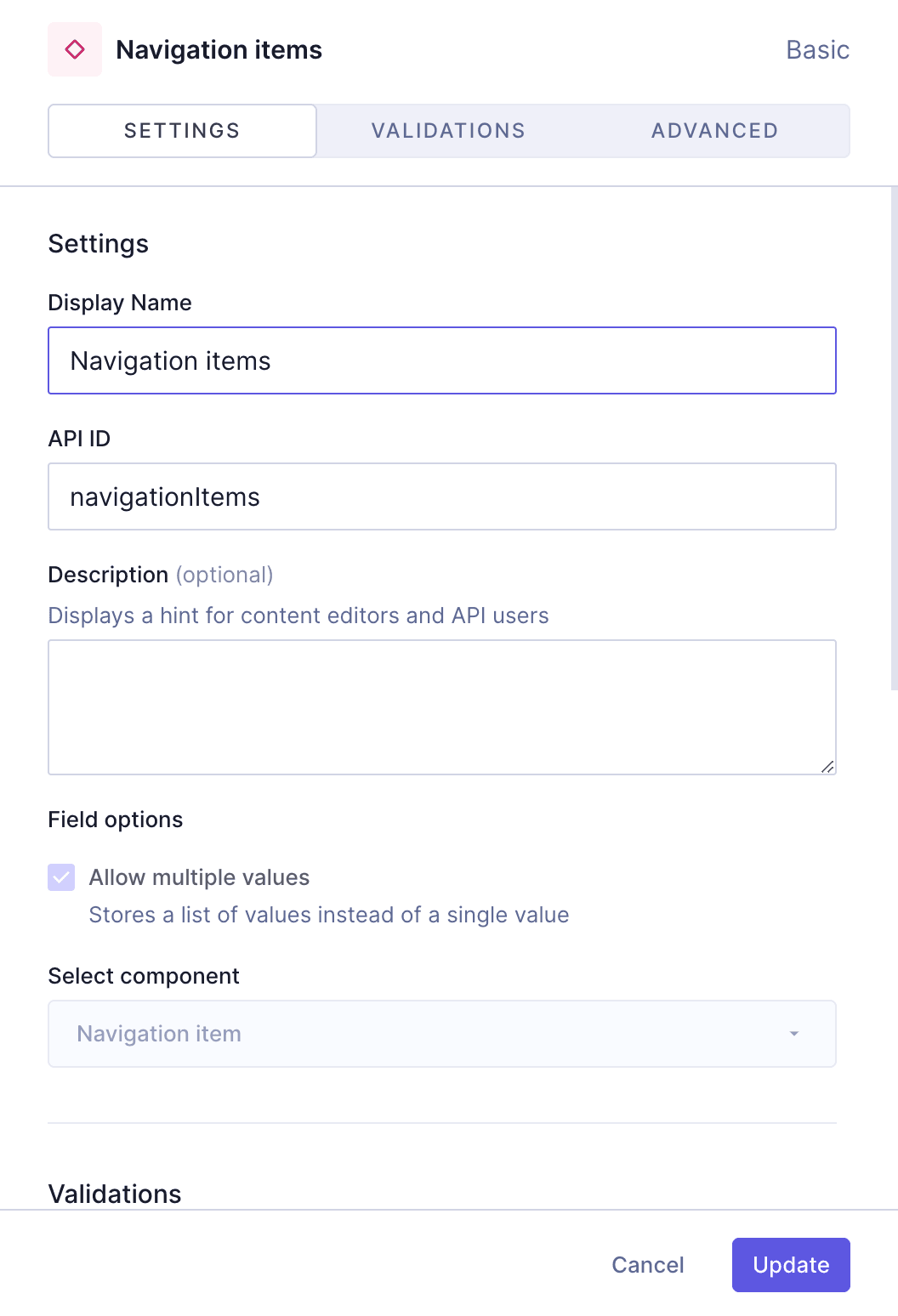 Navigation section component - Navigation item