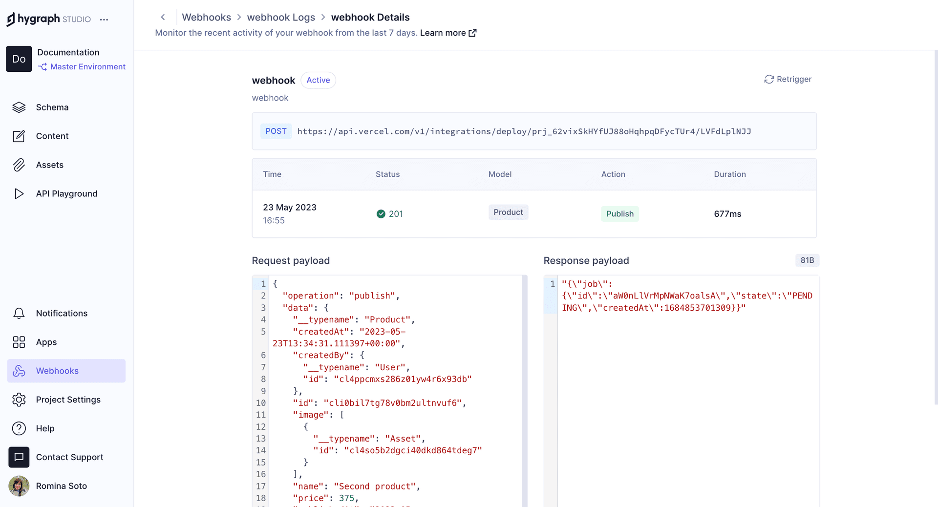 Gatsby webhook example - Log details