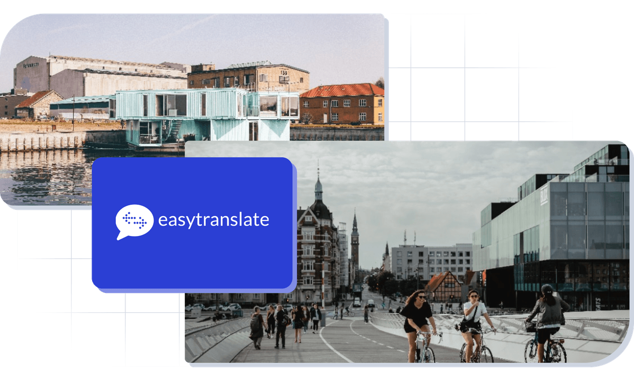 Images of Copenhagen and EasyTranslate logo